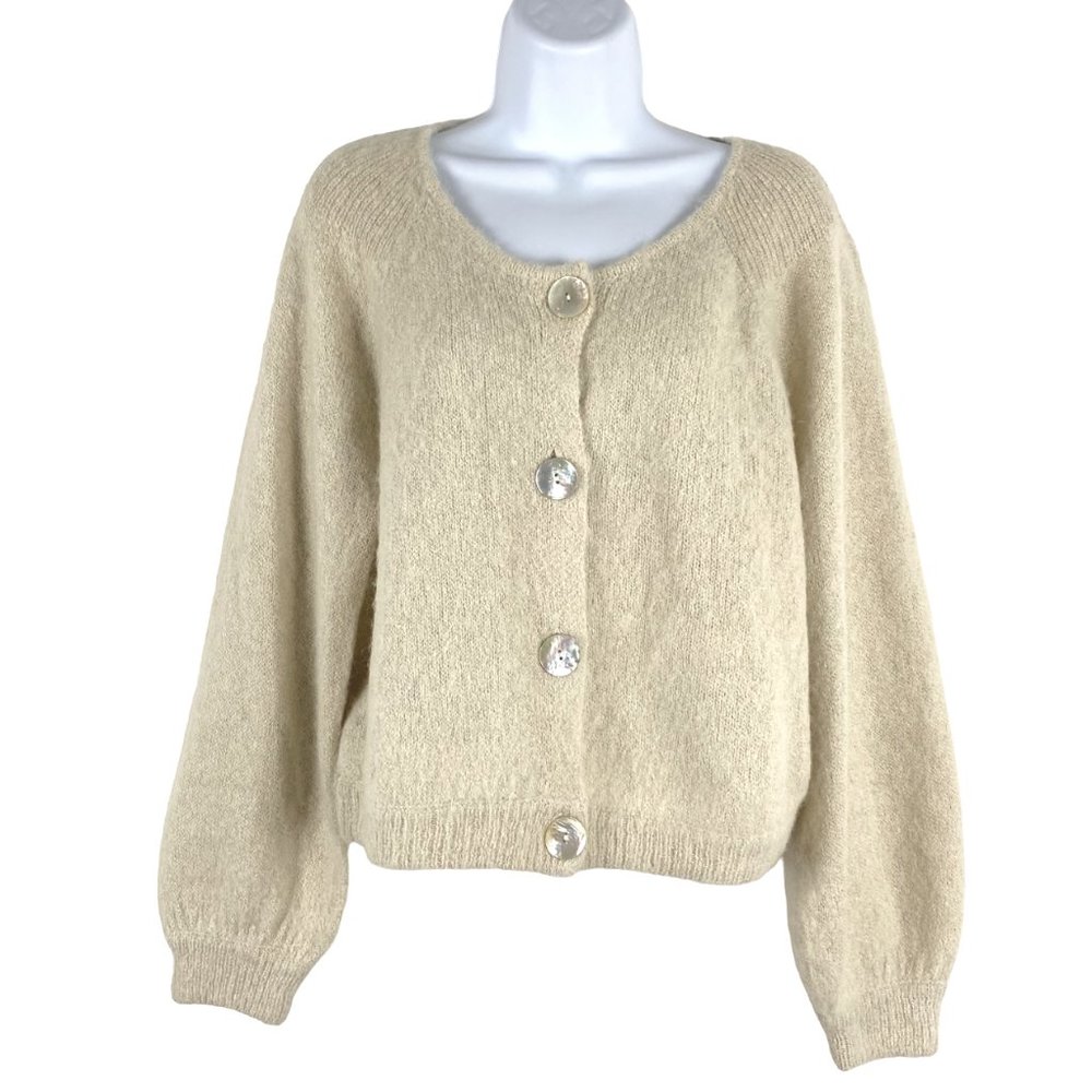 Gudrun Sjoden Cardigan Sweater Alpaca Blend Fuzzy Ivory Cream Women's Medium